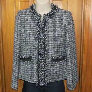 Kasper Boucle Fringe Black/White Blazer/Jacket Business Office Size 2P